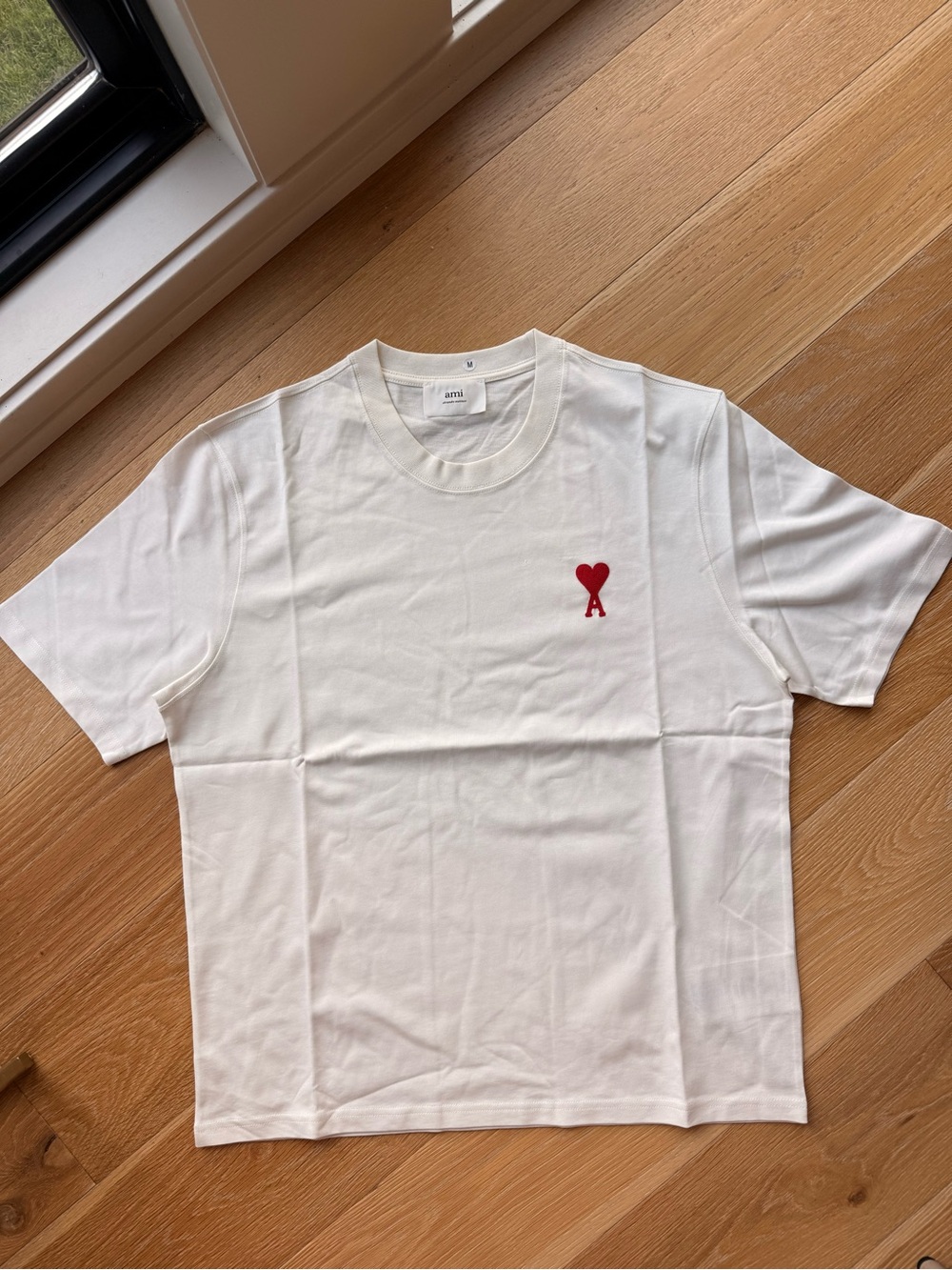 Ami White Short-Sleeve Tee with Red Heart Logo